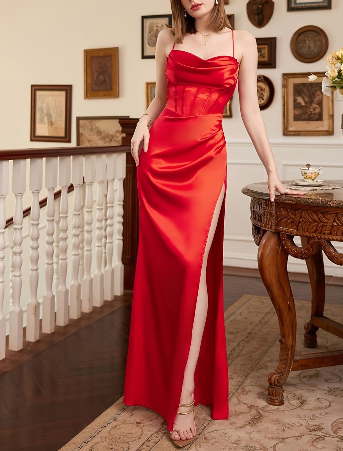 Wholesale Mermaid / Trumpet Party Dresses Corsets Dress Formal Wedding Guest Floor Length Sleeveless Spaghetti Strap Polyester with Slit